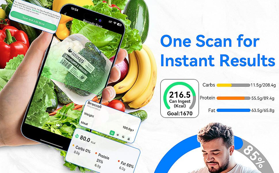 MrOwner Smart Food Kitchen Nutrition Scale with Nutritional Calculator, Free App with 19 Nutrients Tracking, Calorie, Marco, Digital Weight Grams and Ounces, Premium Stainless Steel, 22lb