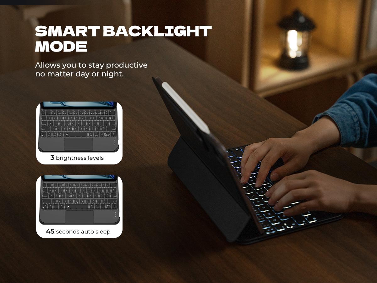 Dexnor Keyboard Case for iPad Air 11 inch (M3 2025/M2 2024) & iPad Pro 11 (4th/3rd/2nd/1st Gen) & iPad Air 5th/4th Gen Case with Keyboard Ultra-Thin Magnetic Detachable Trackpad Backlit
