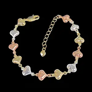 Pulsera Oro Laminado Corazón Tricolor