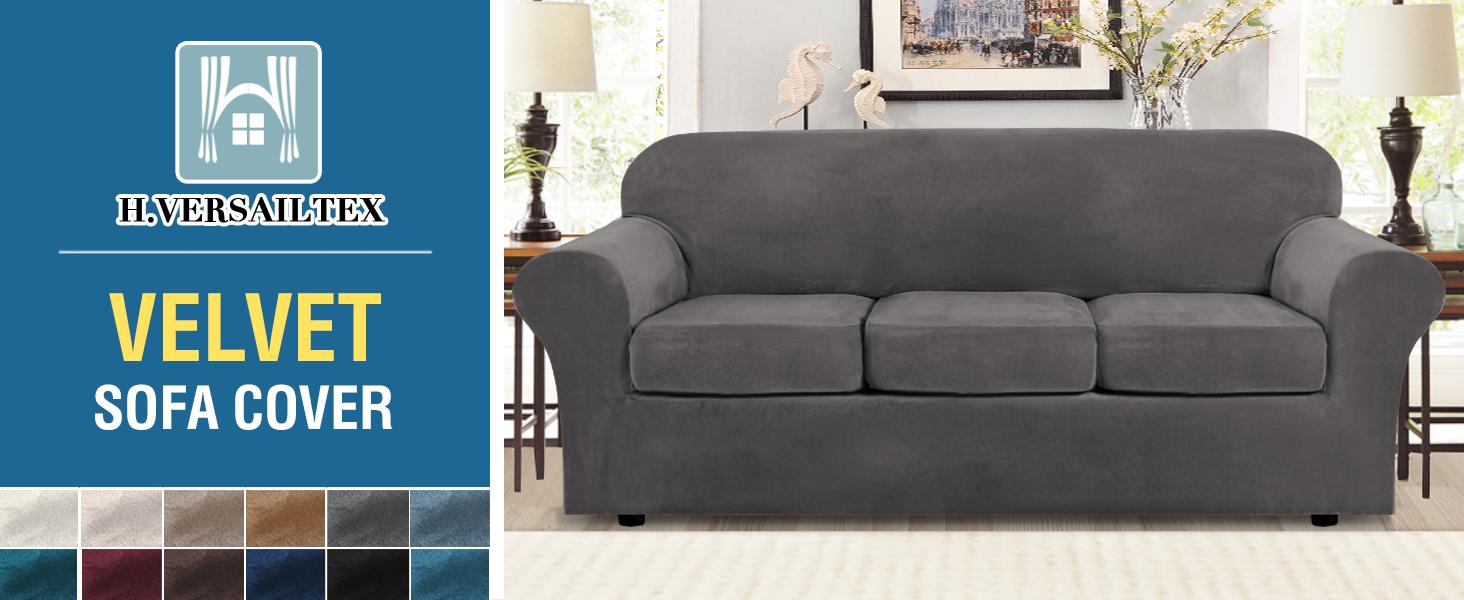 H.VERSAILTEX Velvet High Stretch Sofa Slipcover Sofa Cover Furniture Protector Form Fit Luxury Thick Velvet Extra Large Sofa Cover(Gray) H.VERSAILTEX Velvet High Stretch Sofa Slipcover Sofa Cover Furniture Protector Form Fit Luxury Thick Velvet Extra Large Sofa Cover(Gray)