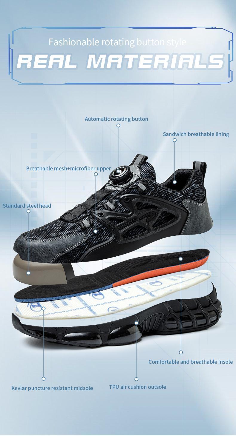 Men's Steel Toe Safety Sneakers with Swivel Buckle - Puncture-Proof Kevlar Midsoles, Anti-Slip Rubber Sole, Breathable Mesh Upper, Durable Work Boots for Outdoor Activities, Blue Collar Workers, Nurses