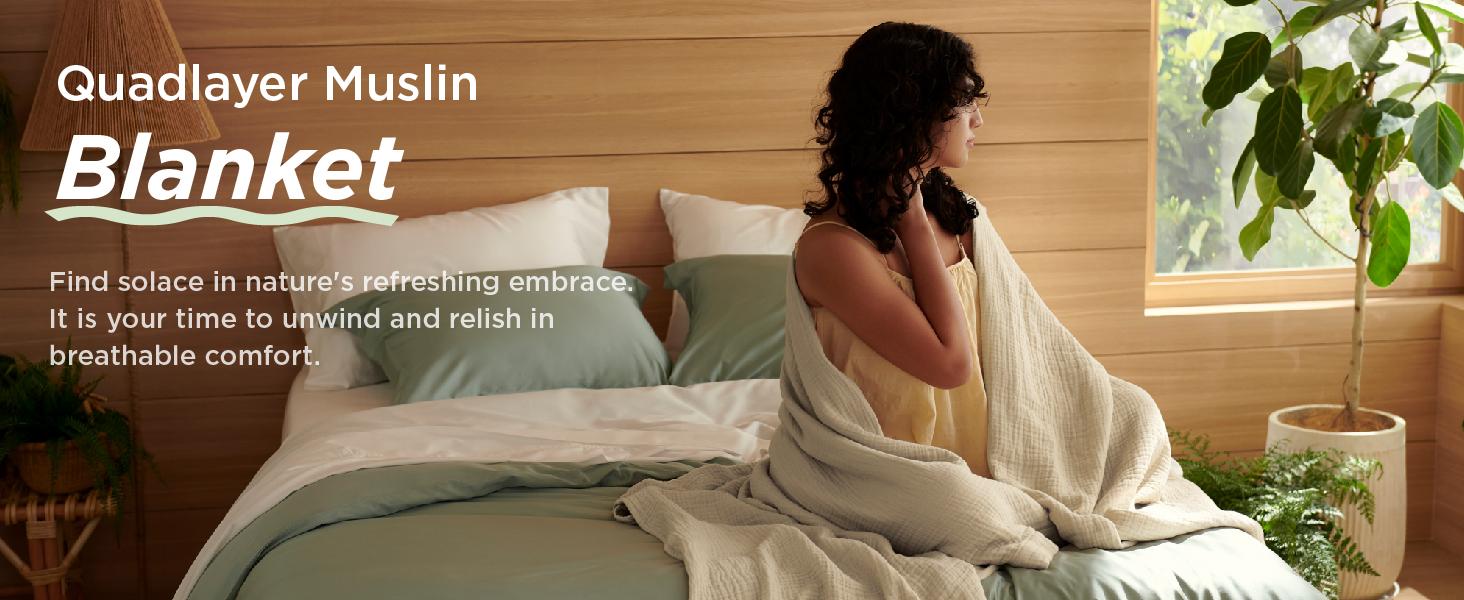 Bedsure Cotton Muslin Swaddle Blanket for Bed - 4-Layer Breathable and Lightweight Soft Gauze Muslin Blanket for Summer