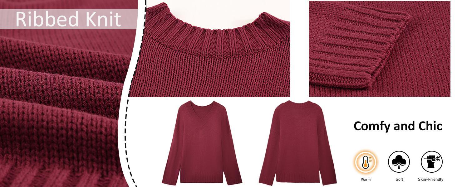 Danedvi Womens Loose Sweaters Sexy V Neck Long Sleeve Solid Knitted Jumper Pullover Sweatshirt Tops Casual Fuzzy Knitwear