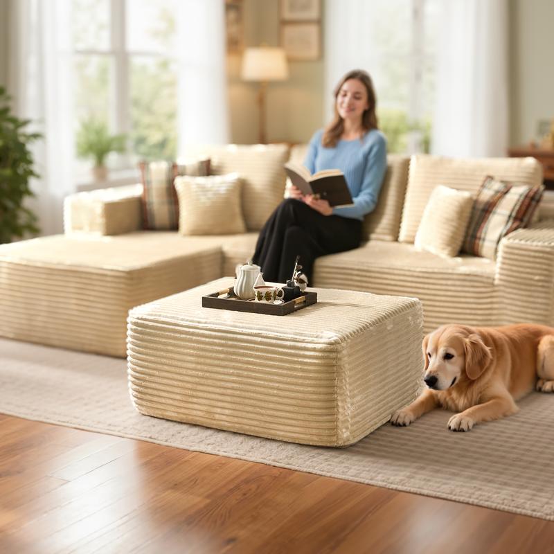 【Jumpstart Sale】Ovios 37" Plush Corduroy Cloud Velvet Boneless Ottoman for Sofa Couch, Ottoman Foot Rest, End of Bed Bench, Storage Chest, Load 660 lb, for Living Room, Bedroom, Entryway