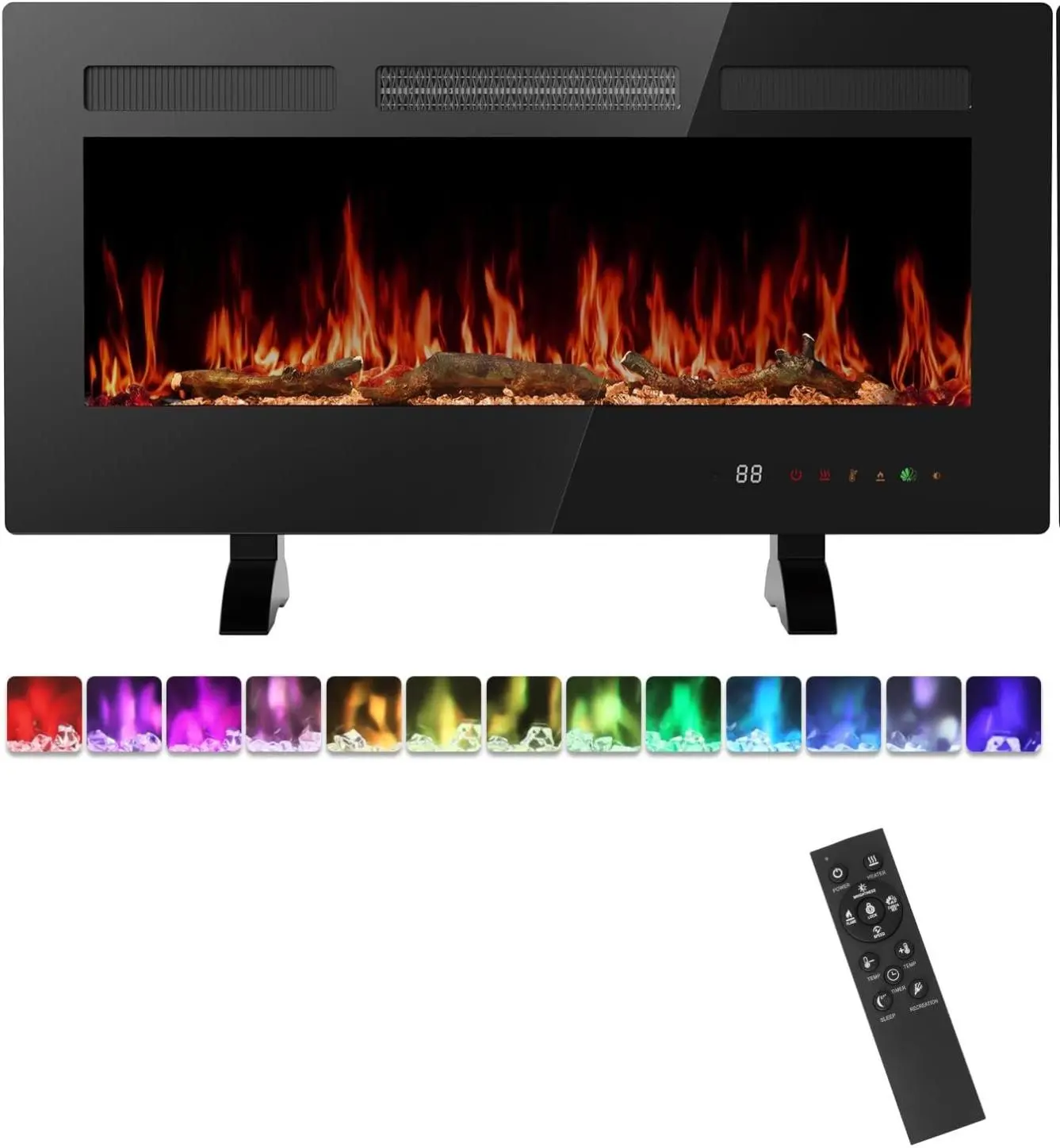 Electric Fireplace Insert, Wall Mounted & Recessed Fireplace,1500W Freestanding Fireplace Heater with Remote & Touch Panel Control, 12H Timer for Indoor use, Adjustable Flame Effect