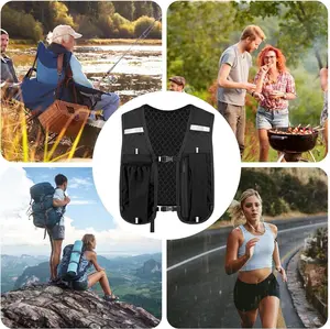 1PC Lightweight Running Hydration Vest, 3D Polyester Mesh Breathable Sports Chest Pack with Emergency Whistle & Reflective Webbing, Water Bladder Compartment Stretch Pockets Fits 6-Inch Phone, Adjustable for Hiking Cycling Marathon