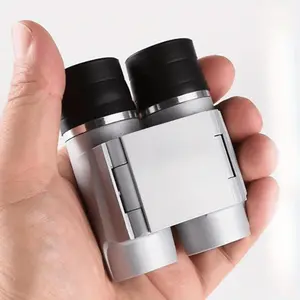 8X15 Compact Binoculars for Adults High Power Mini Pocket Folding Fixed Focus Binoculars Lightweight for Bird Watching Travel Hiking Concert Camping Silver