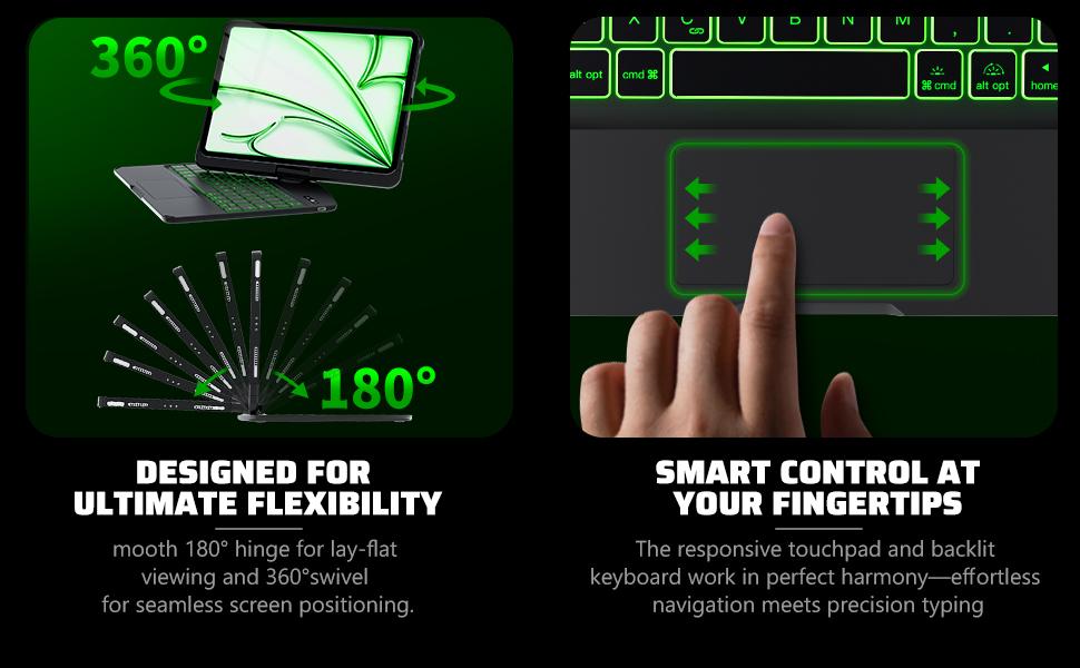 Timeless Black Keyboard Case for iPad Pro 11/13-inch , Transparent Cyberpunk Shell, 360° Rotating Multi-Touch Trackpad, 7-Color Backlit Keyboard, Pencil Holder, Type-C Charging, Magnetic