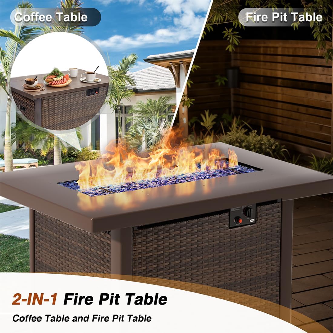 【3 packages shipping】Gaptainer 7 Pieces Patio Furniture Set with 44" Fire Pit Table,Rattan Outdoor Sectional Conversation Sets,All Weather Outdoor Furniture Set with Cushions for Garden Lawn Balcony Porch Deck