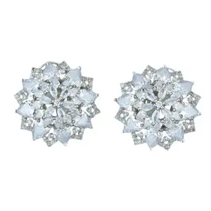 Hansika White Gold Plated CZ Stud Earrings | Modern South Asian Jewellery