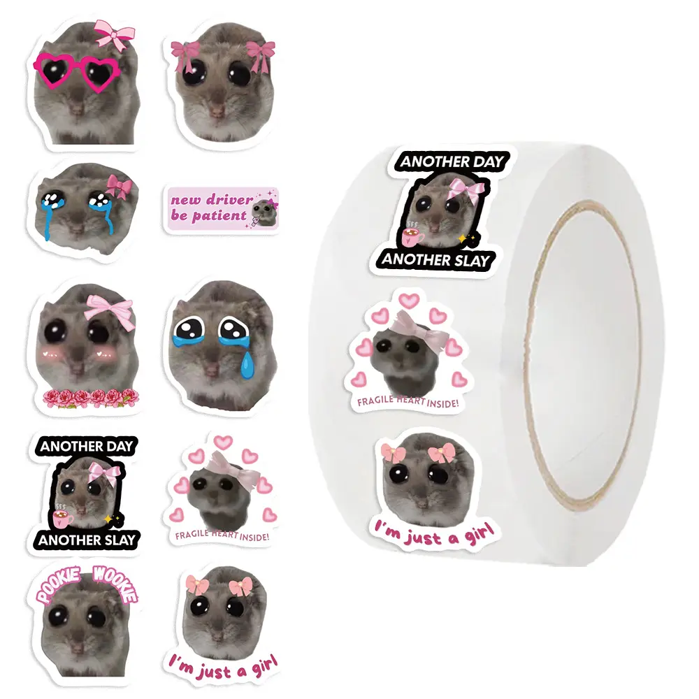 Hamster Pattern Sticker, 500pcs/roll Cute Animal Decals, Funny Sticker for Laptop, Water Bottle, Phone, Scrapbook, Gift for Girl Teen