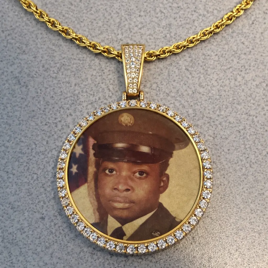 XL 68mm Round Gold Memory Pendant Necklace for Men Women & Kids Customizable Photo Jewelry Gold Plated with Cubic Zirconia Hip Hop Fashion