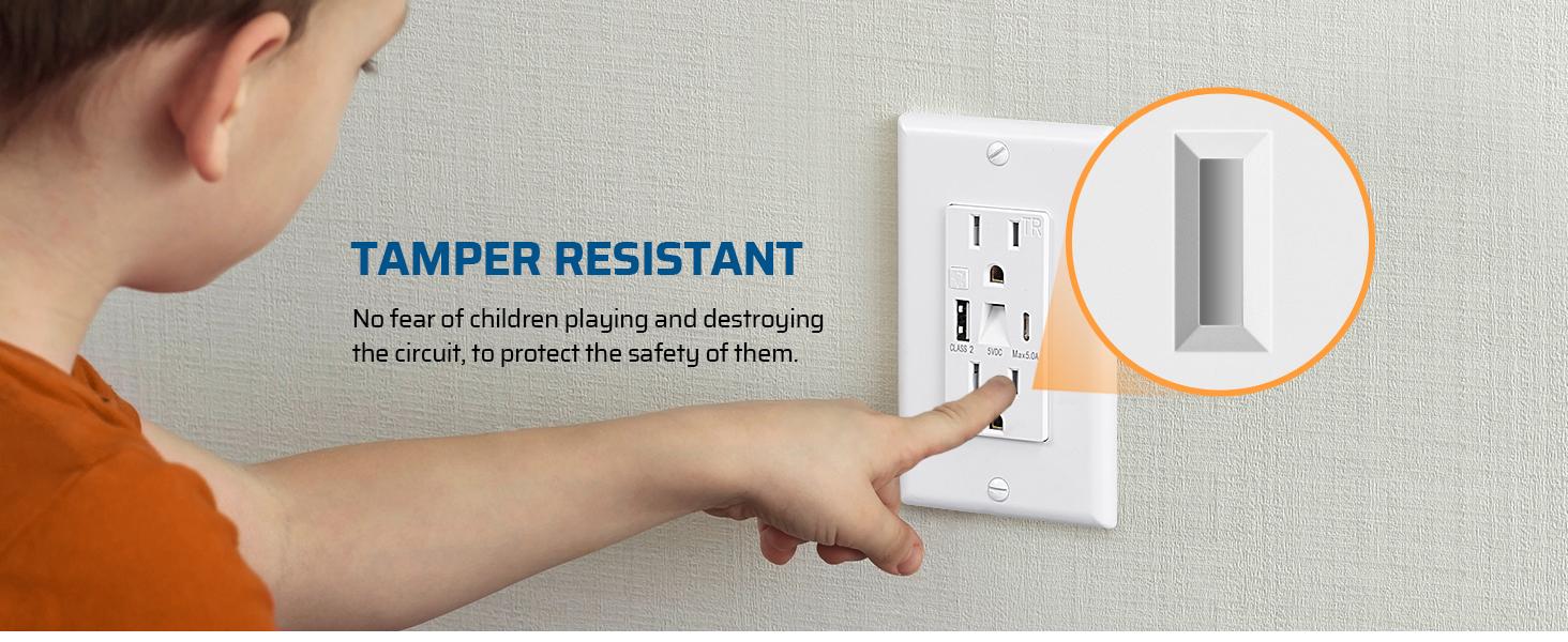 DEWENWILS USB Outlet with LED Night Light, 5V 4.8A Tamper-Resistant Wall Outlets with USB-A & USB-C Ports, Wall Plate for Kitchen, Bathroom, Office, White