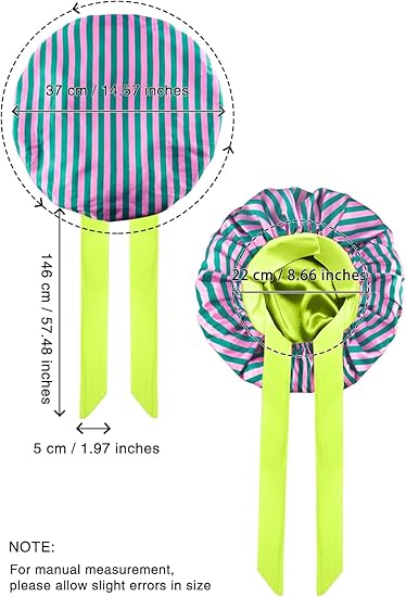 Sese Code Store Sleeping Hat Adjustable Oversized Satin Bonnet - 4 Styles Printed Silk Hair Protection Bonnet for Sleeping, Anti-Frizz Night Cap for Curly/Braided/Long Hair | Orange Floral, Striped, Neon Stripe, Strawberry