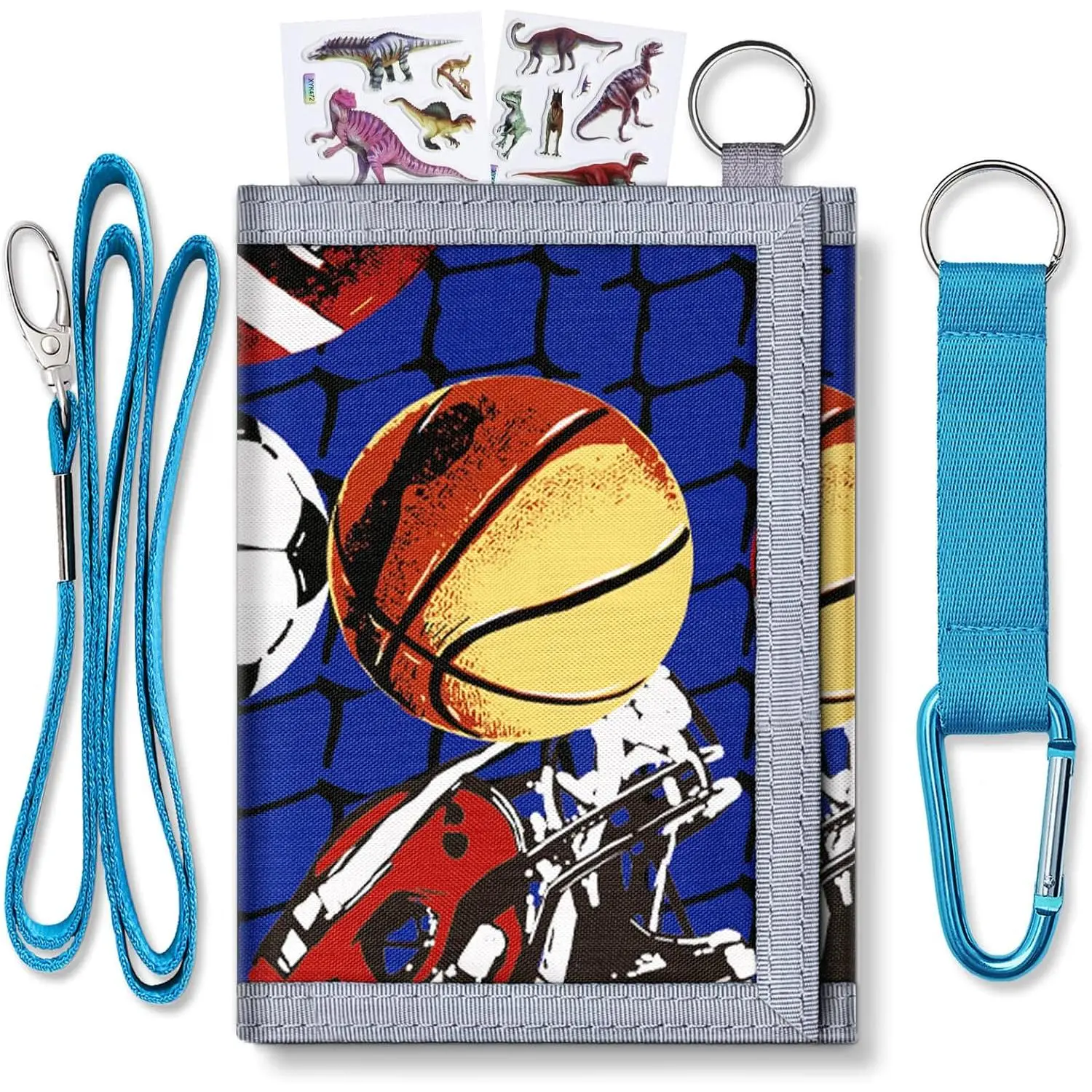 P-CPB012    Kids Wallets for Boys Girls Ages 6-18 Trifold Toddler Wallet for Boys, Youth Wallets Zippered Coin Basketball