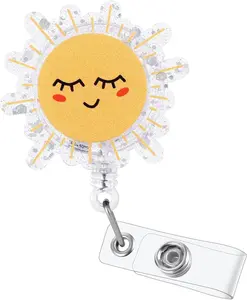 Funny Happy Sunshine Nurse Badge Reel, Cute Smiley Face Sun Retractable ID Pediatric Badge Holder, Name Tag Badge Clip for RN LPN CNA MA Peds Surg OB/GYN Nurse Nursing Student Teacher Social Workers