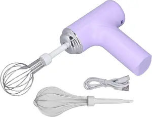 Electric Hand Mixer Whisk, 3 Speed USB Rechargable Handheld Egg Beater, Small Lightweight Electric Egg Beater with 2 Mixing Whisk for Milkshake Cream, Cake, Baking