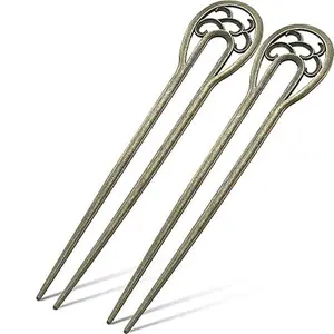2 Pieces U Shaped Hair Pins French Twist Hairpins Nordic Prestige Hair Forks Sticks Classical Metal Long 2 Prong Updo Chignon Pins Vintage Accessory Gift for Women Long Thick Fine Hairstyles