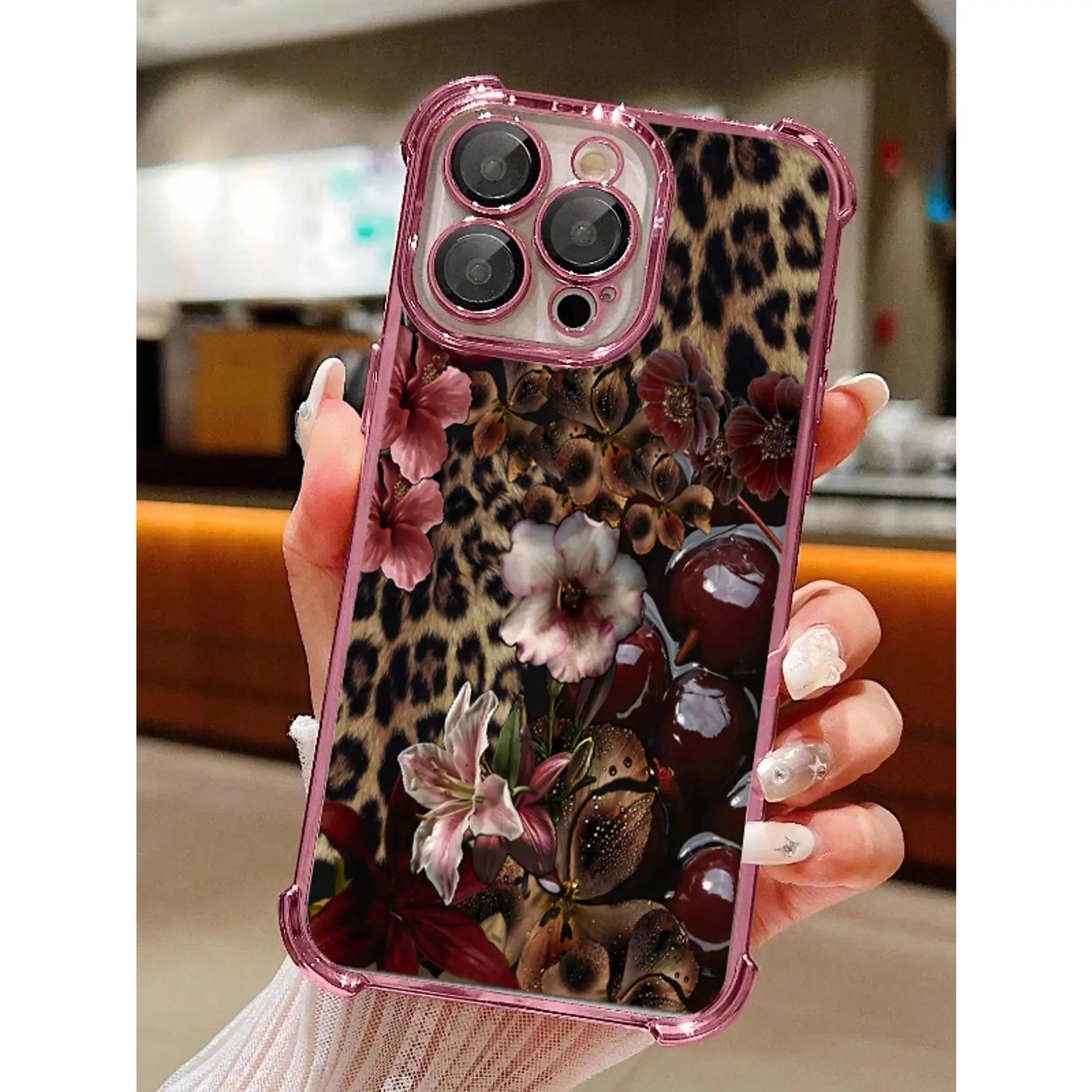 Cheetah & Cherry Blossom Pattern Shockproof Smartphone Case - Transparent, Soft Corners, Anti-Slip, Drop & Camera Protection - Cover for iPhone 17-11,X,XS,XS Max - Cellphone Accessory, Ideal Birthday Gift for Adults