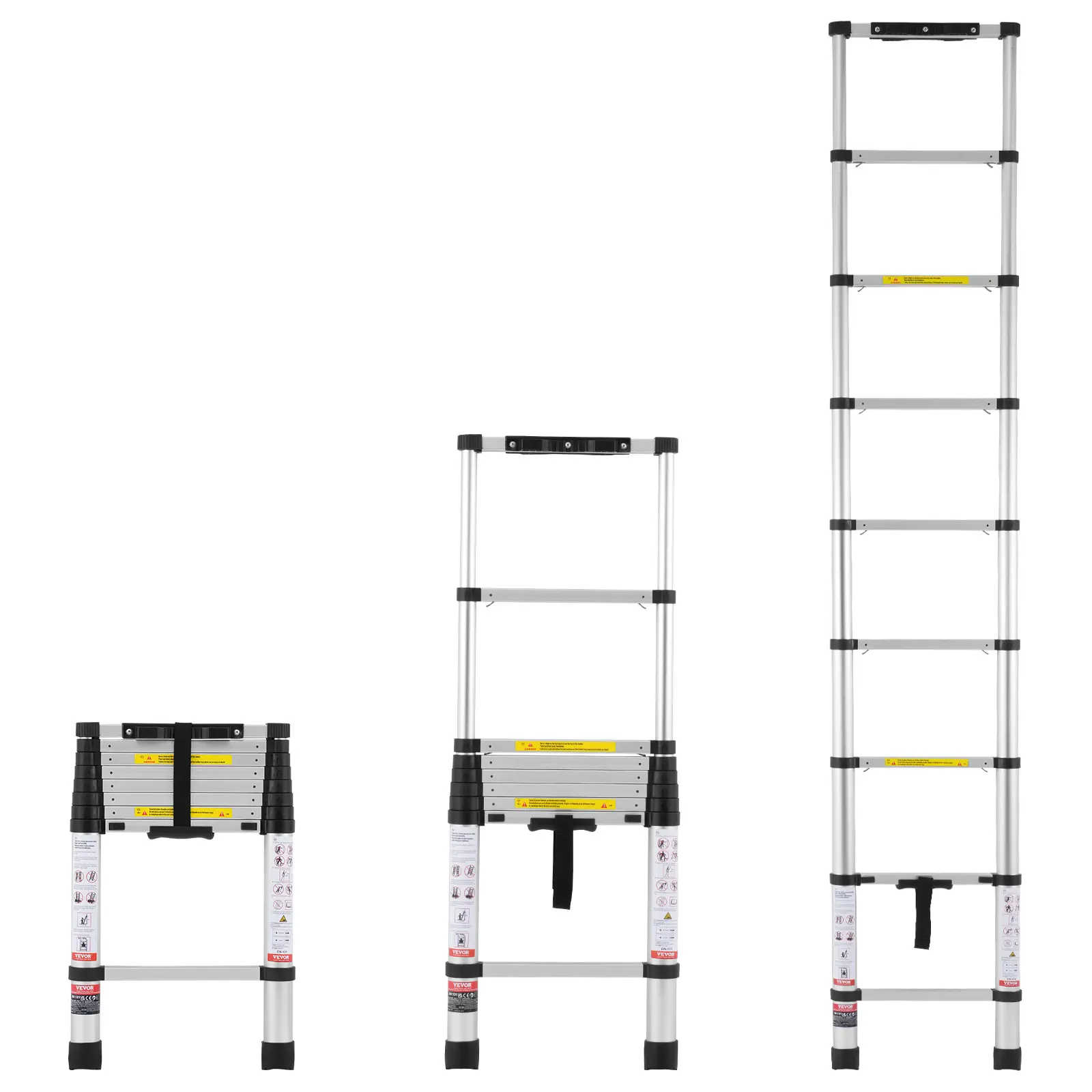 【Summerfinds】VEVOR Telescoping Ladder 8.5FT Aluminum Lightweight Extension LadderOne-button Retraction Collapsible Ladder375 LBS Capacity with Non-slip FeetPortable Compact Ladders for HomeRVLoft, Aluminium Telescopic Ladder, Sturdy Portable Ladder