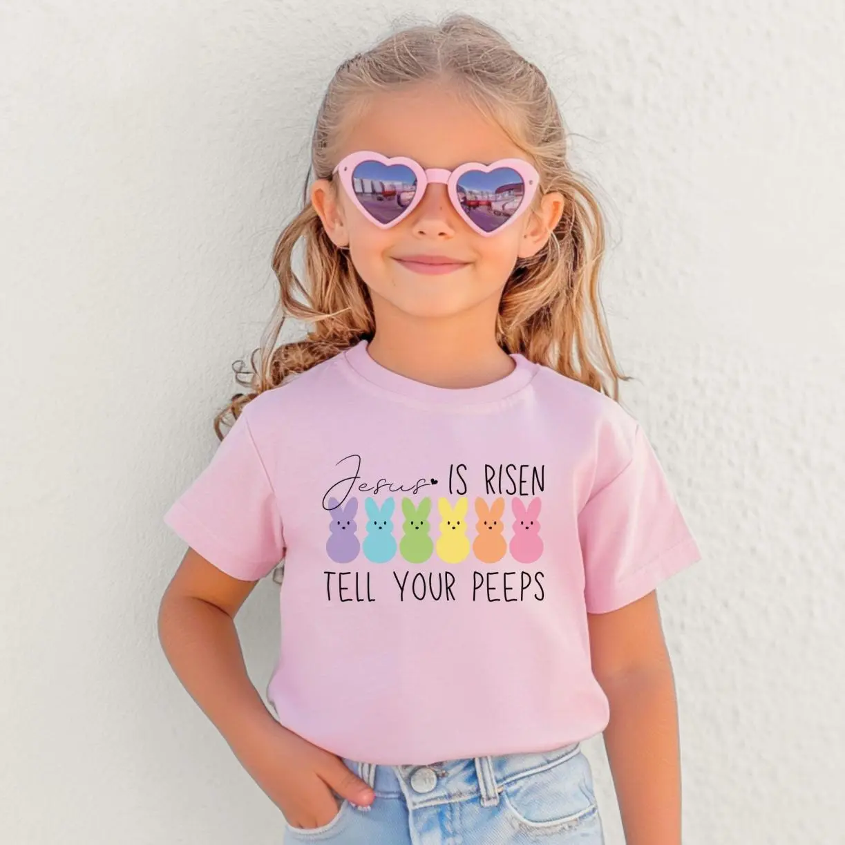 YOUTH SHIRT, Jesus is Risen Tell Your Peeps Shirt, Christian Tee, Easter Jesus shirt, Cute Bunny Easter
