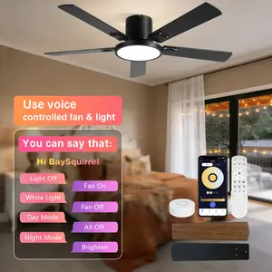 BAYSQUIRREL 52in Ceiling Fan light with Voice Control,Remote & APP,Smart Voice Control No Wi-Fi/Alexa Required, 6 Speed Reversible Dimmable LED Lighting for Kids,Seniors,Indoor & Outdoor Use