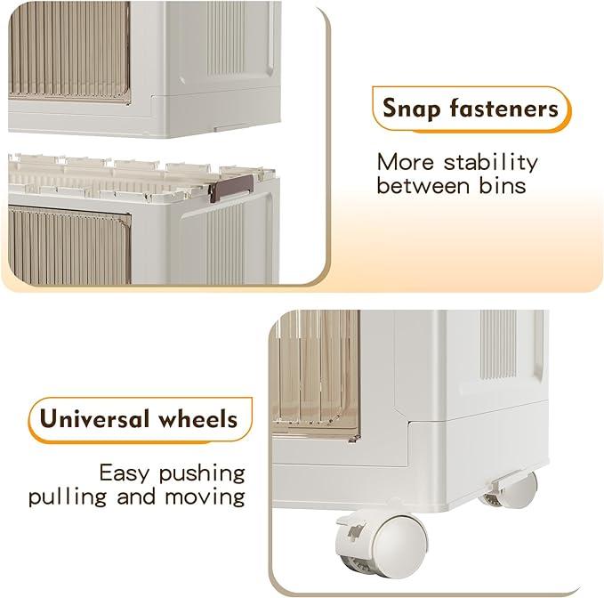 Foldable Storage Box with Lid - Stackable Holders for Kitchen Bedroom Bathroom Warehouse - Cream White - 3 Capacity Options