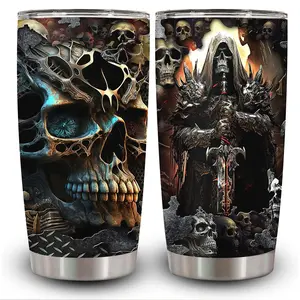 1pc 20oz Dark Fantasy Skull and Dragon Tumbler with Lid, Insulated Travel Mug, Gift for Women Men, Ideal for Halloween, Independence Day, Memorial Birthday Gift, Coffee Cup, weird stuff