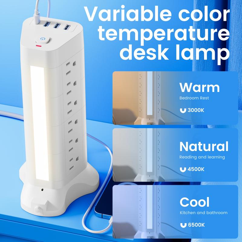 23in1 / 14in1 Power Strip with Overload Protection Featuring 9 AC Outlets 4 USB Ports (including 1 Type-C Port) A Flat Plug 1 Night Light And 1 Independent Switch Suitable for Home Workshop School Travel And Other Scenarios