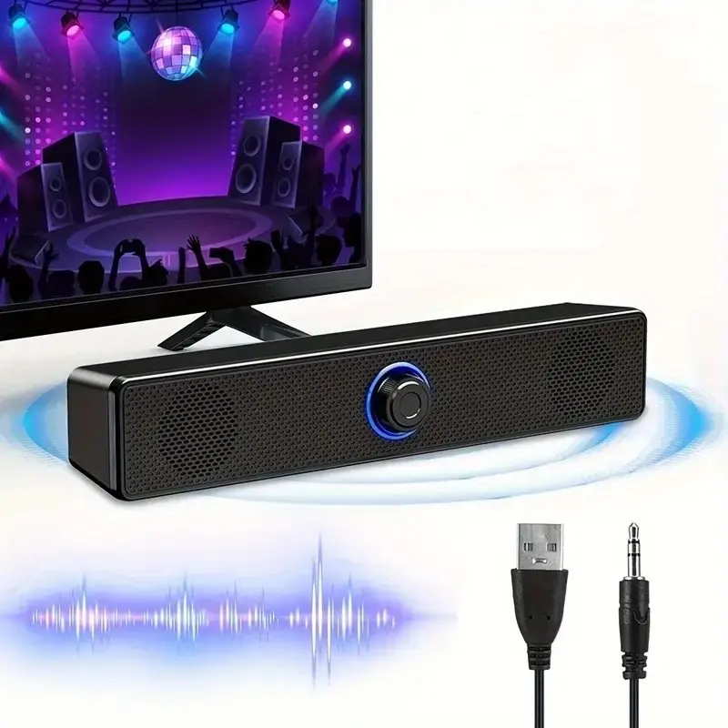 Sound Bar for Computer & TV, Wired Subwoofer Speaker with LED Light, Stereo Sound Bar for Laptop & Home Theater, Audio Sound System, PC Gaming Speakers, Home Audio Soundbars