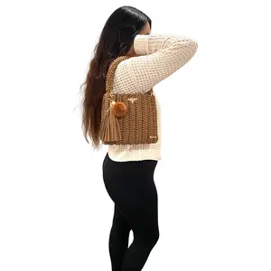 Brown Crochet Handbag | Handmade Recycled Yarn Purse with Lining | Summer Gift for Her | Handmade Chic Bag | Designer Bag