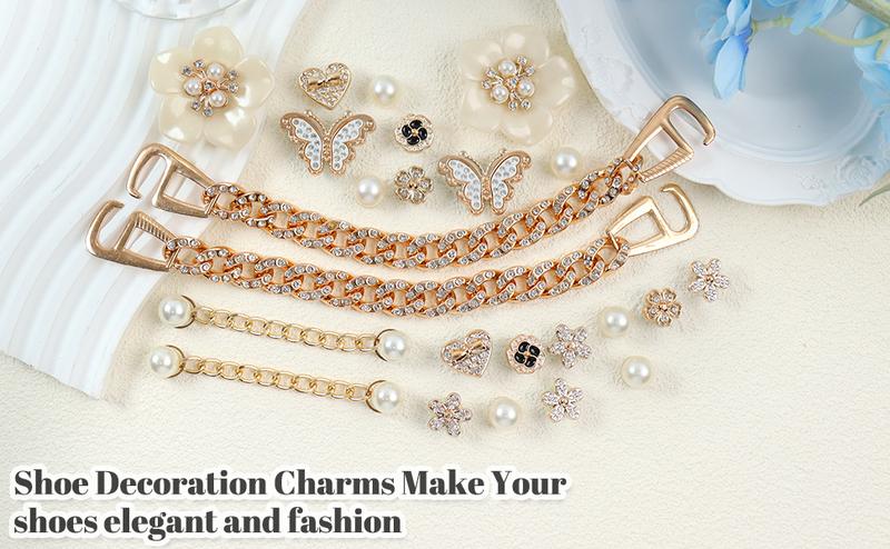 24 Pcs Bling Shoe Charms for Women with Flower Pearl Sparkling Chains & Unique Shapes DIY Accessories for Clog Rhinestone Shoes Chain Charm Cute Shoe Charms for Birthday Party 24 Pcs Bling Shoe Charms for Women with Flower Pearl Sparkling Chains & Unique Shapes DIY Accessories for Clog Rhinestone Shoes Chain Charm Cute Shoe Charms for Birthday Party