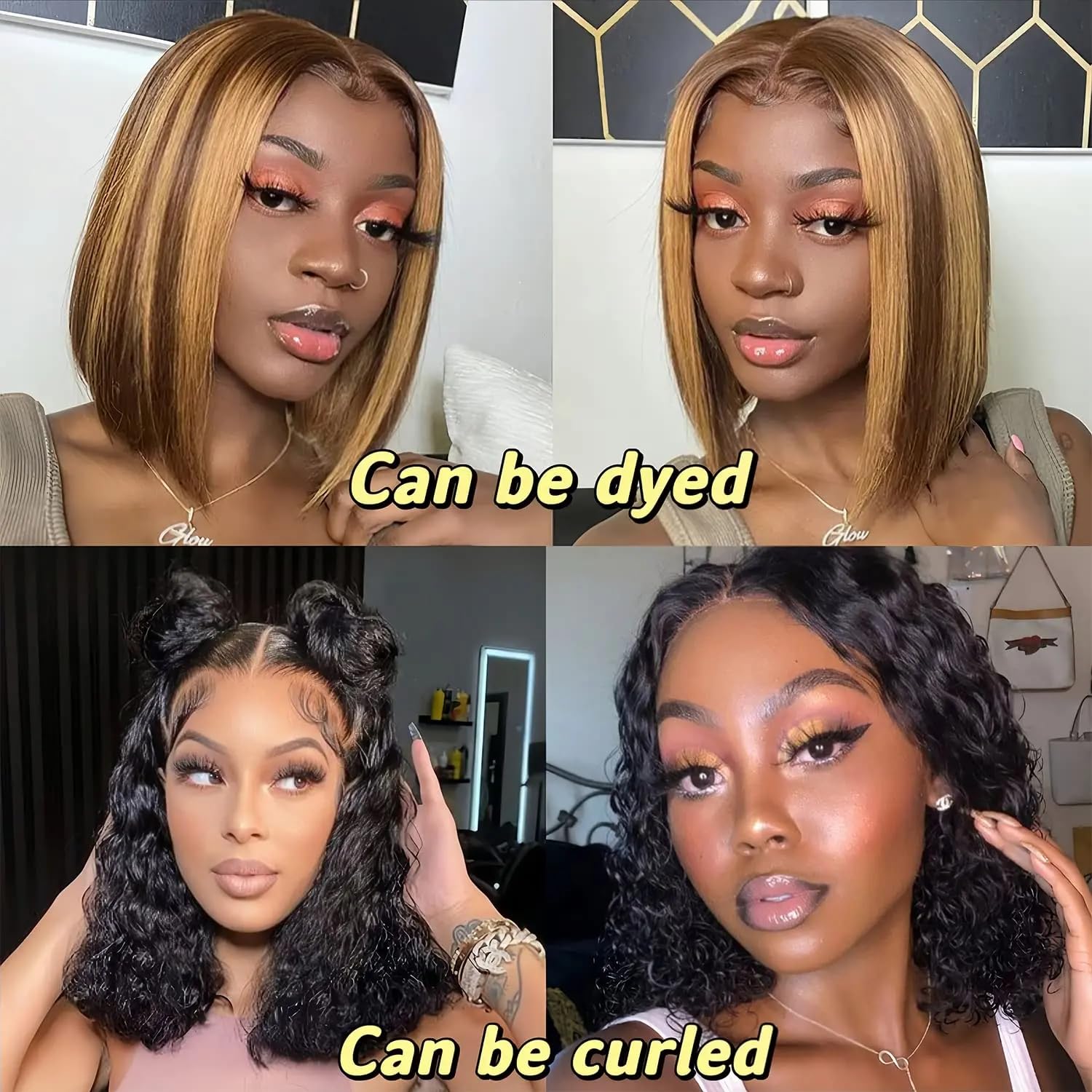 GK 13x4 Lace Front Bob Wigs Human Hair 200 Density HD Transparent Lace Bob Wig for Women 14 inch Short Straight Bob Lace Frontal Wigs Glueless Pre Plucked With Baby Hair Straight Bob Wig Natural Color