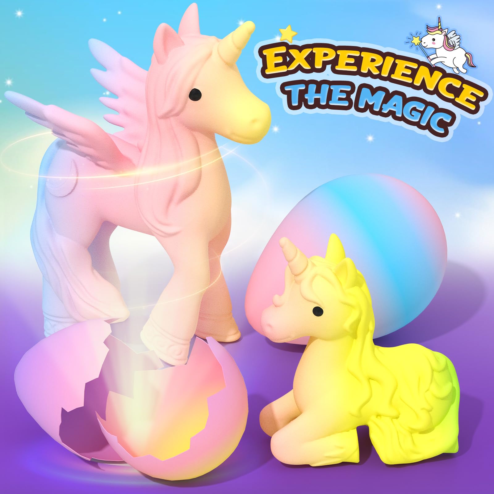 Summervibes 6 Pack Hatching Growing Unicorn Eggs Rainbow Colorful Eggs with 6 Unique Unicorns for Safe Fun & Magical Transformation - Perfect for Christmas & Birthday Gifts