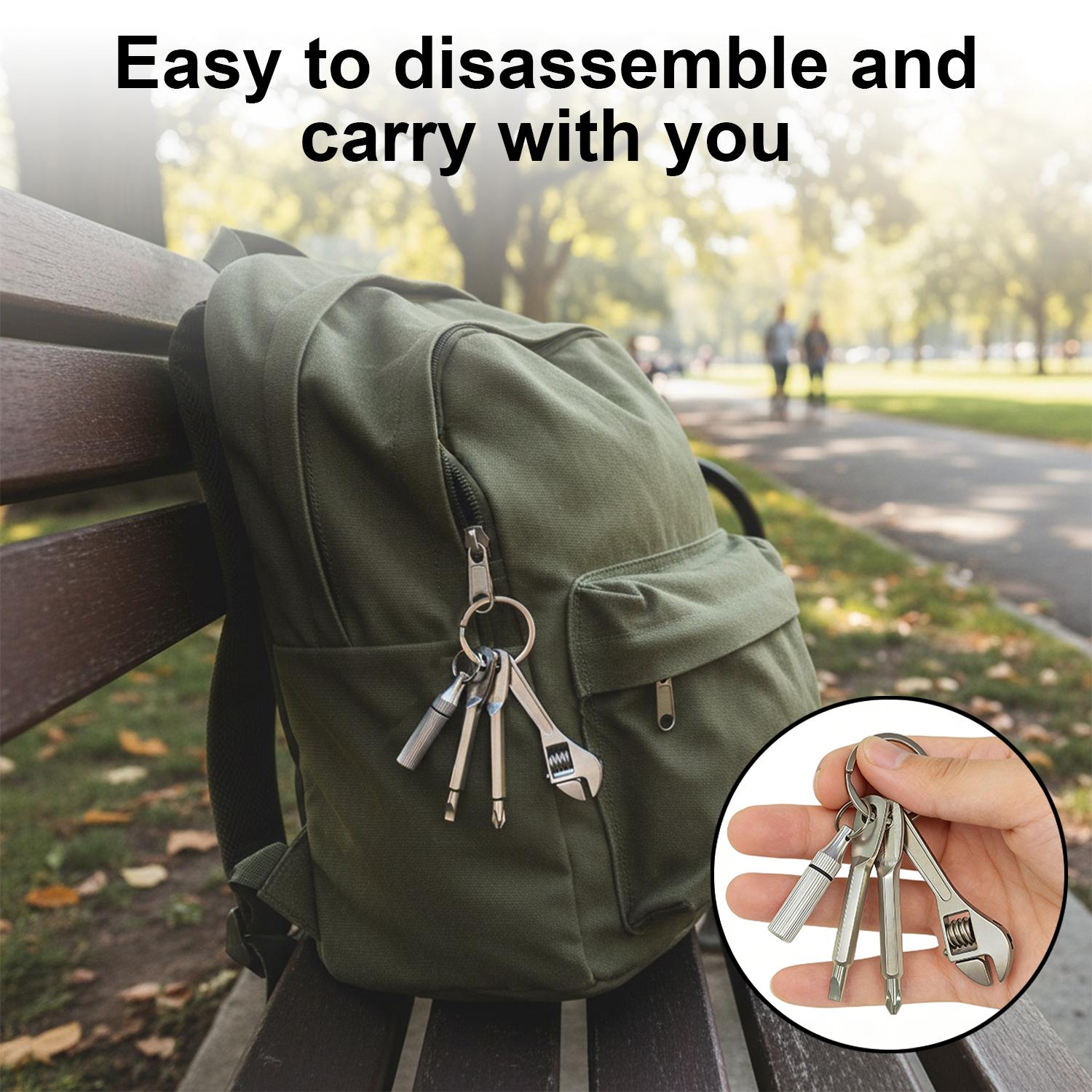 VAYWET 4-in-1 Pocket Mini Tool Keychain, EDC Mini Repair Tools: Letter Opener, Screwdriver, Copper Pocket, Pocket Wrench Keychain Metal Spanner Key Ring Pendant Gift Outdoor Camping Bicycle Motorcycle Repair Multifunctional Kit Maintenance Hand Tools