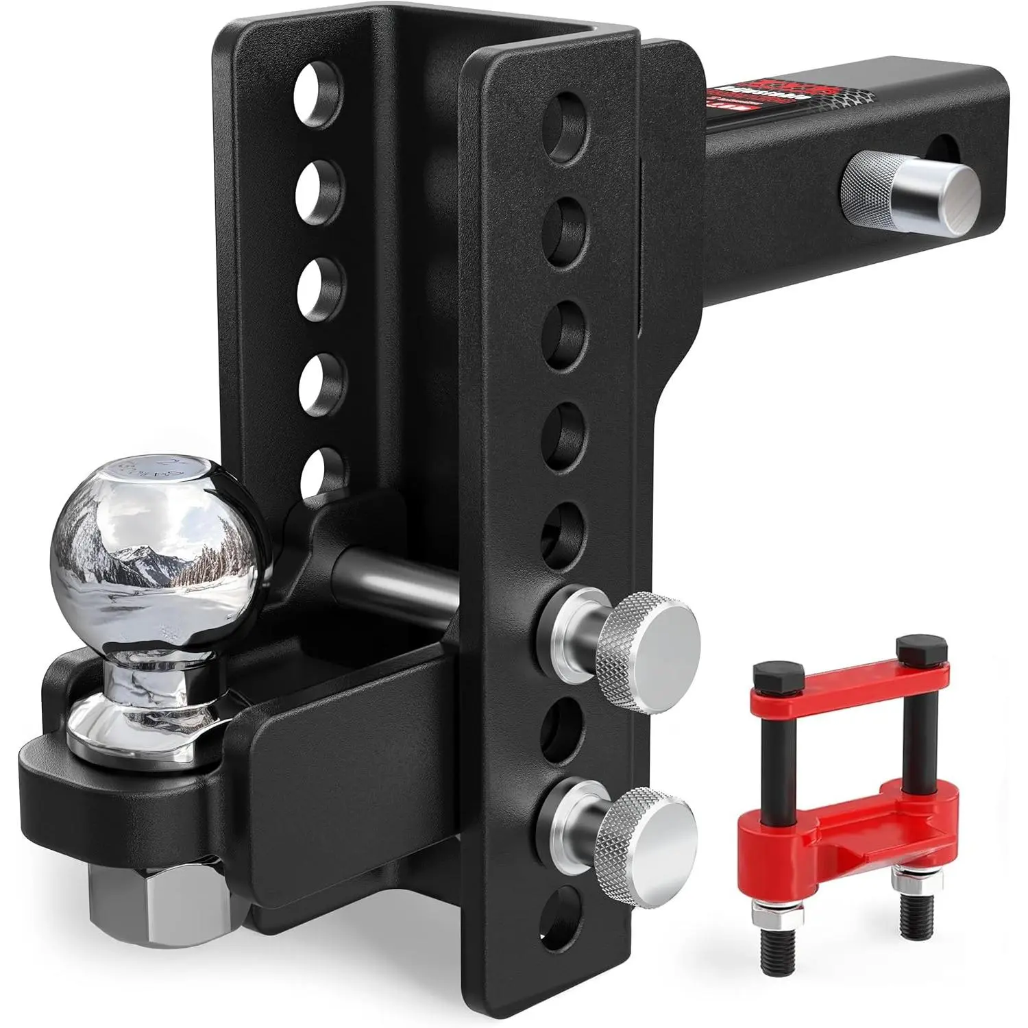 TYT Adjustable Trailer Hitch for 2" Receiver, 6" Drop/Rise, 2" Tow Ball, 7,500 lbs GTW / 750 lbs TW, Includes Two Pins and One Anti-Theft Pin Lock