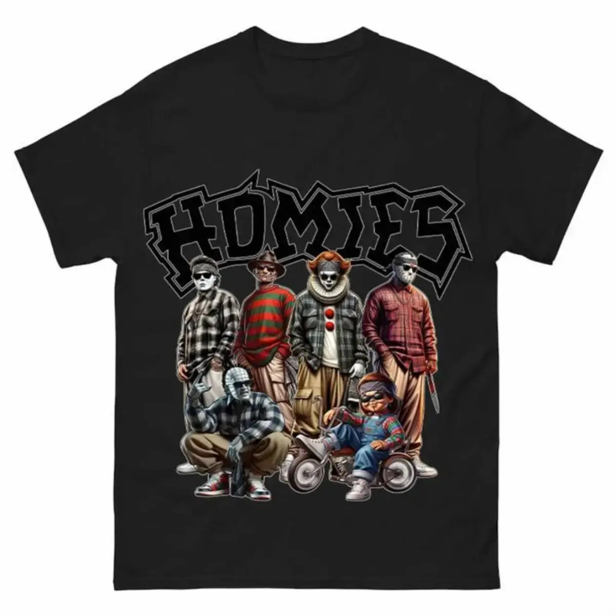 Men's Horror Villains Graphic T-Shirt, Casual Menswear with a Relaxed Fit and Round Neck, Soft Streetwear with Crisp Chicano Prints, Smooth, Fabrics