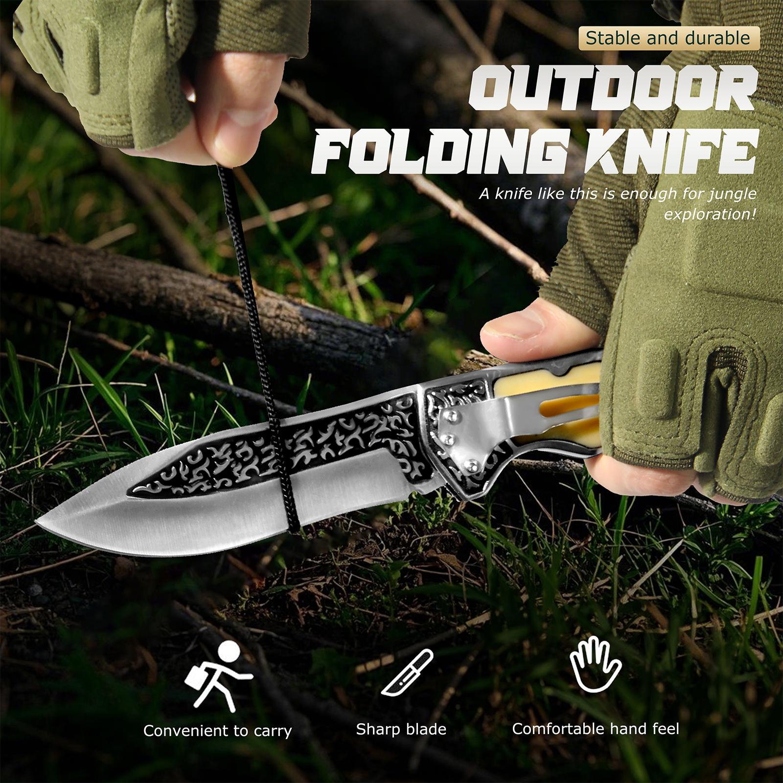 Exquisite carved pattern kitchen fruit knife, sharp blade, easy to cut meat, suitable for outdoor barbecue, camping, hiking, men's gift