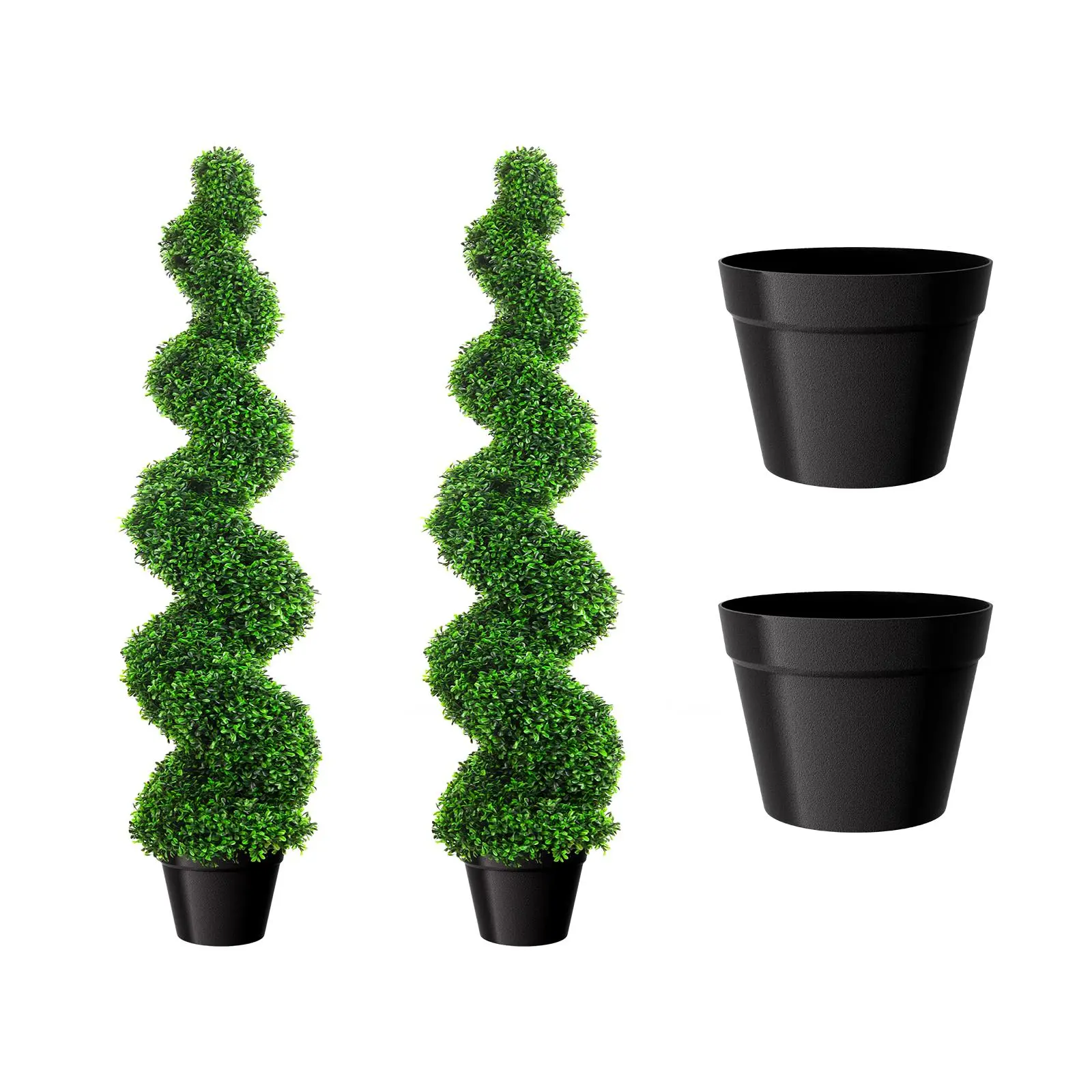 3FT Artificial Boxwood Spiral Topiary Tree, PE Plastic Faux Leaf Plant with Replaceable Leaves, Iron & Concrete Fill Planter Base, Ornaments for Indoor/Outdoor Garden Tools Decor Year-Round Greenery, Decorative
