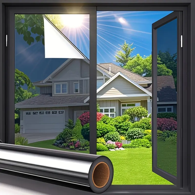 Household Privacy Protection Window Sticker, Static Adsorption One Way Perspective Sun Shading Film, Energy Saving Heat Insulated Anti Peep Glass Film for Living Room Balcony Bathroom