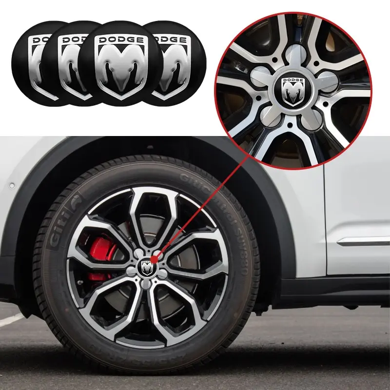 4pcs 56mm Aluminum Dodge Models Car Wheel Hub Center Cap Stickers Emblem Badge Decoration Decals For Dodge Caliber Ram 1500 Caravan Charger Journey Nitro Challenger Auto Styling Accessories