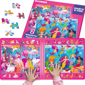 QUOKKA Magnetic Puzzle Search & Find 2 Pack, 60 Pieces for Kids - Travel Friendly Board with Hidden Objects, Mermaids and Unicorns Scenes