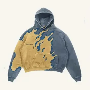 Pattern Flame Hoodie Hell's Fire Extra Large Fit Street Hip Hop Hoodie, Blue Yellow Blue Men's and Women's GiftsGift