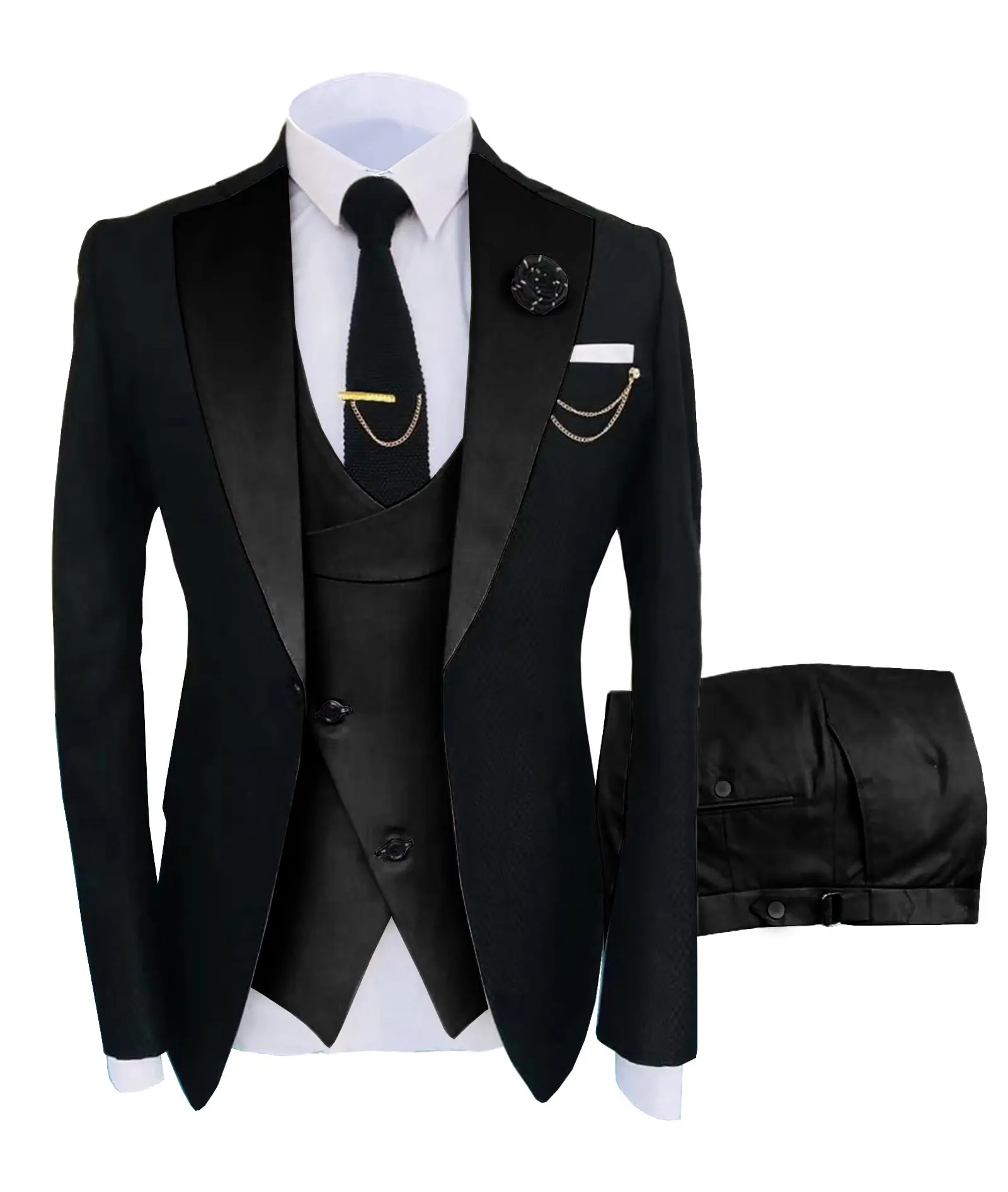 Men's 3-Piece Suit Set - Double Breasted Blazer, Vest & Pants for Weddings and Formal Events Casual Suit Wedding Suit Pocket Suit Men's Three-Piece party suits business casual Tuxedo Black Classic