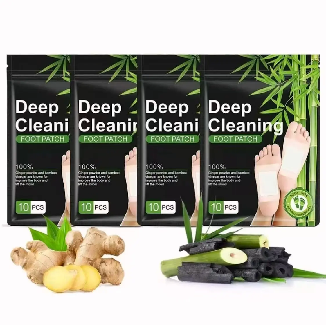 40PCS Deep Cleaning Foot Masks with Ginger Powder, Bamboo Vinegar, Rosemary & Charcoal – Natural Herbal Toxin Removal for Stress Relief & Better Sleep Wellness Therapy