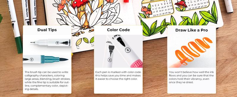 Ohuhu Maui 160-color Brush Pens Dual Brush Fine Tip Drawing Pens Water-Based Coloring Markers for Calligraphy Bullet Journal with Carrying Case -Maui
