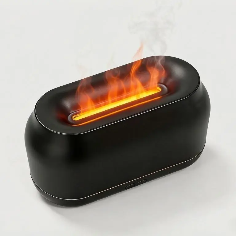 160ml Realistic Simulation Flame Essential Oil Diffuser, Ultrasonic Aroma Humidifier with 7 Color Changing LED Flame Light, Auto Shut Off for Bedroom Home Office