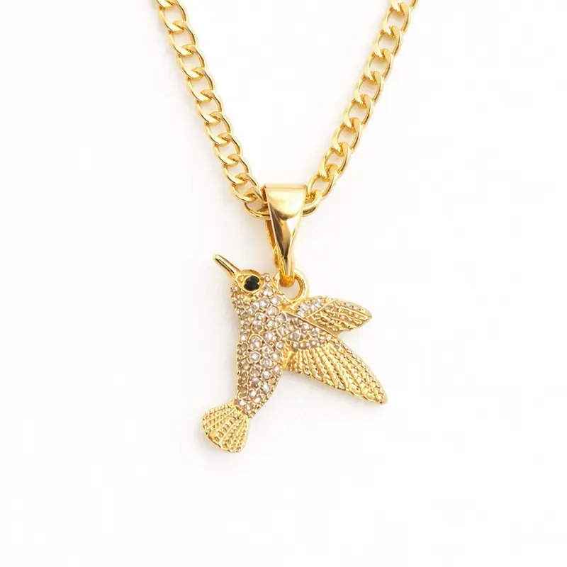 Hummingbird pendant with a Cuban chain 3 mm wide 20 inches long