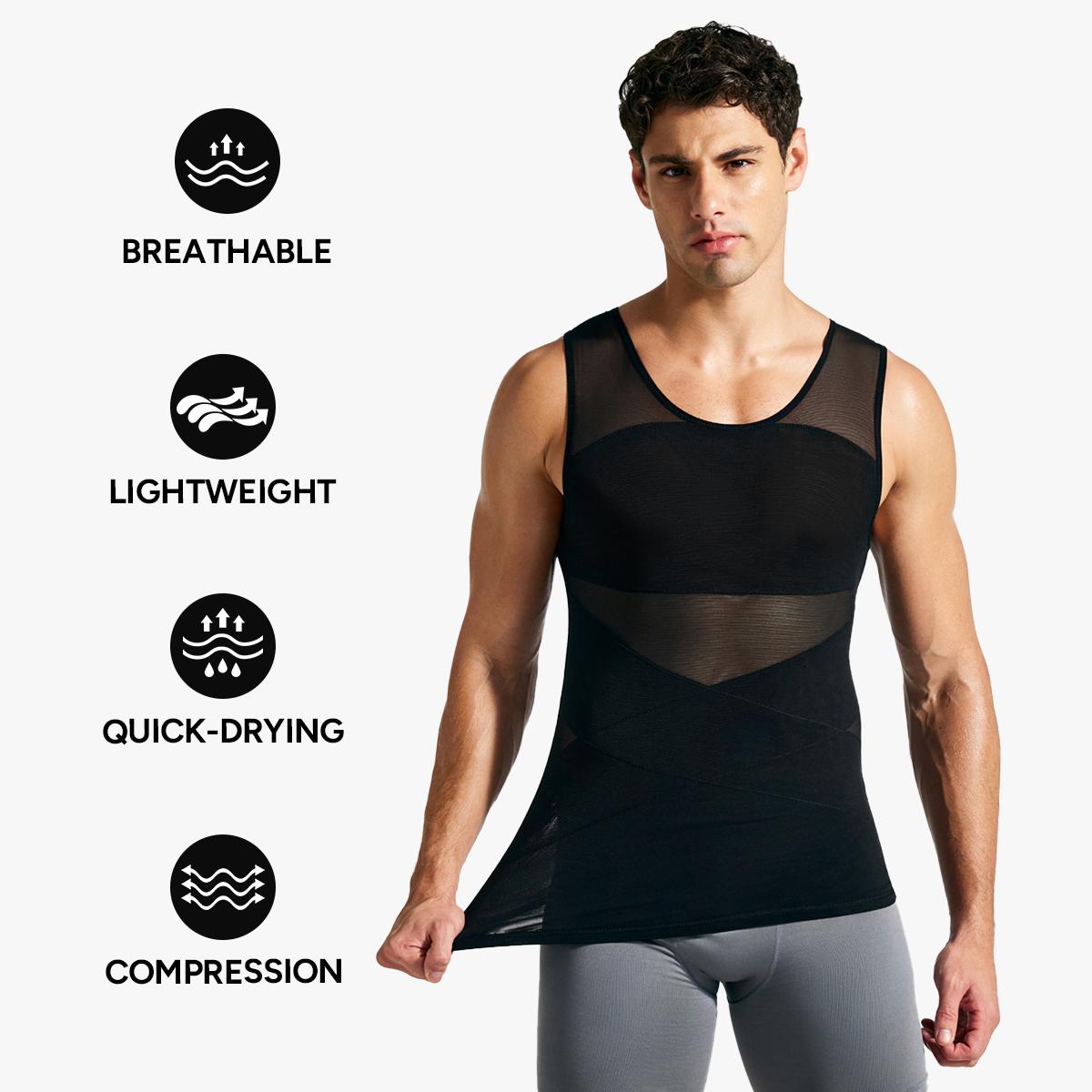 【Nebility】Men’s Mesh Fabric Breathable Compression Shapewear Vest – Slim-Fitting, High Elasticity, Seamless Menswear for Daily Wear Tummy Control,fathersdaygift
