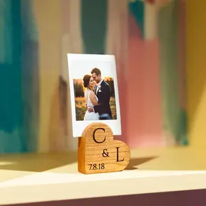 Personalized Wooden Heart Photo Holder: Valentine's Polaroid Display